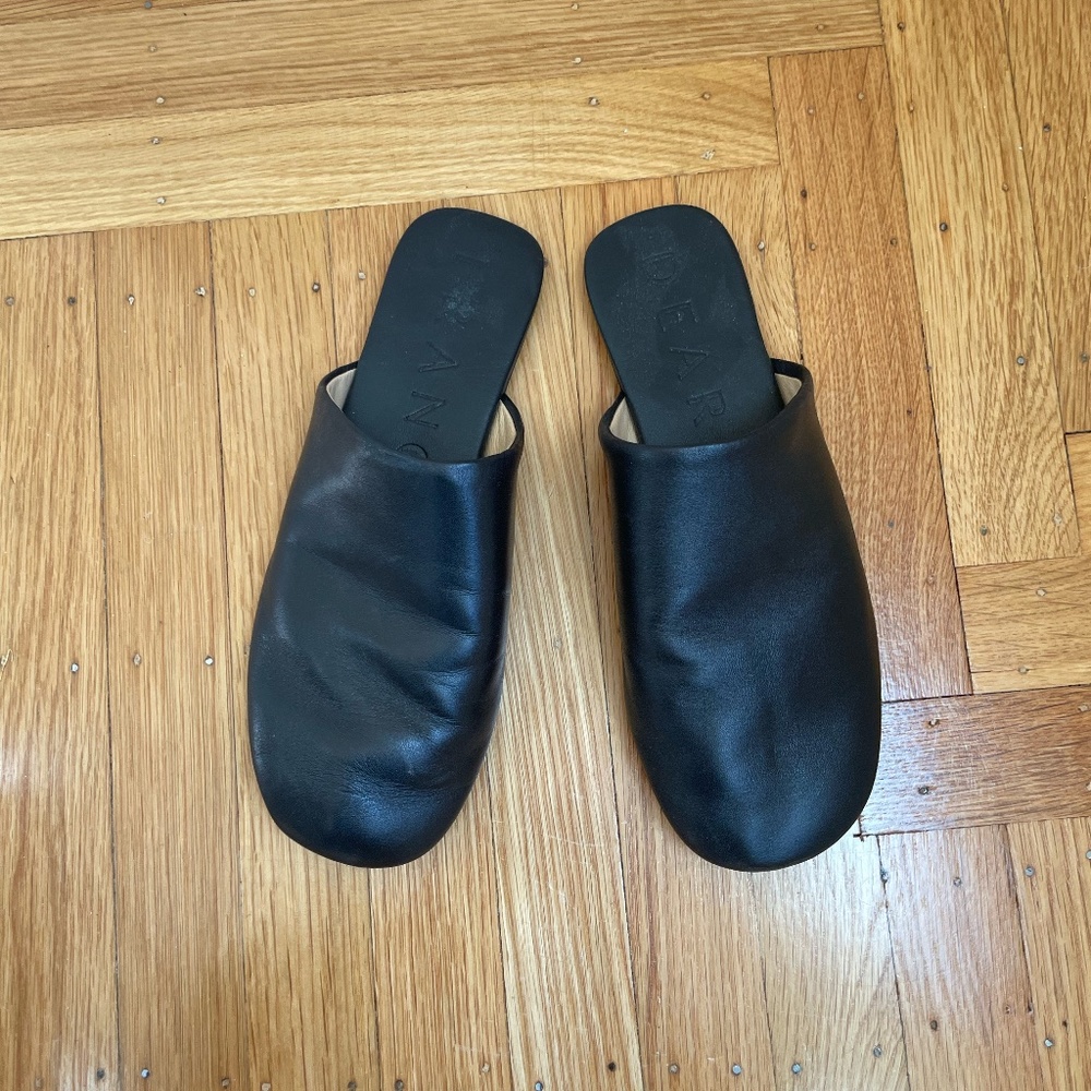 Dear Frances Black Leather Mules / Slides